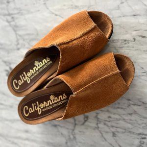 Brown Suede Wedge Mules